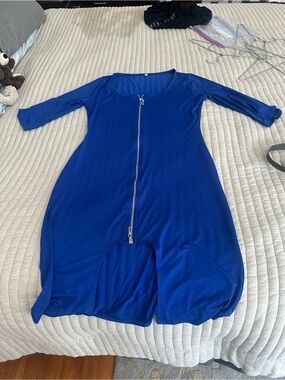 Figure-Flattering Royal Blue Zip-Front Midi Dress